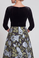 Laden Sie das Bild in den Galerie-Viewer, Blaues A-Linie V-Ausschnitt Langes Mutter der Braut Kleid mit 3/4-Ärmeln