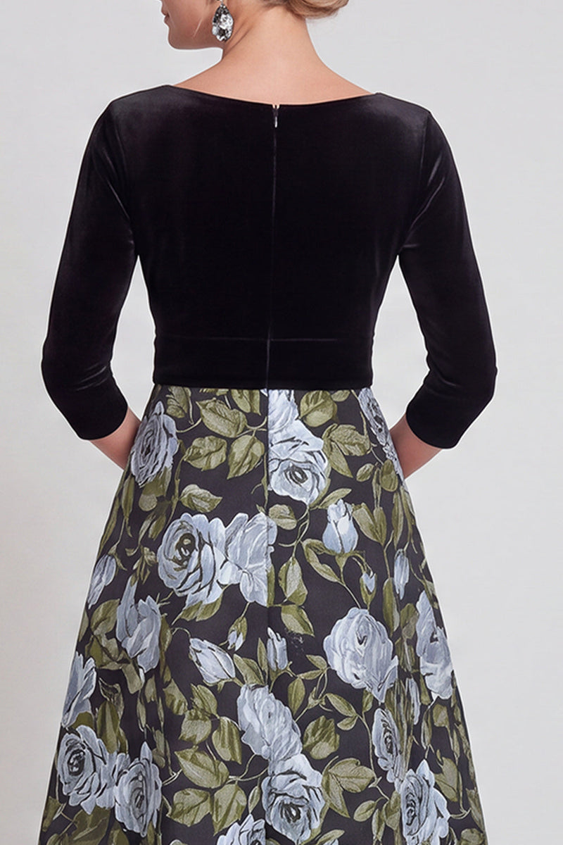 Laden Sie das Bild in den Galerie-Viewer, Blaues A-Linie V-Ausschnitt Langes Mutter der Braut Kleid mit 3/4-Ärmeln