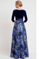 Laden Sie das Bild in den Galerie-Viewer, Blaues A-Linie V-Ausschnitt Langes Mutter der Braut Kleid mit 3/4-Ärmeln