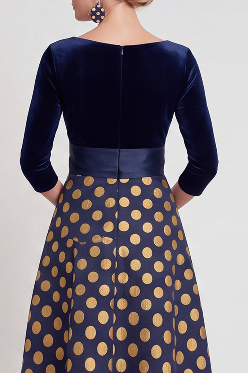 Laden Sie das Bild in den Galerie-Viewer, Blaues A-Linie V-Ausschnitt Langes Mutter der Braut Kleid mit 3/4-Ärmeln