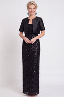Laden Sie das Bild in den Galerie-Viewer, Glitzerndes Schwarzes Pailletten Bodycon Langes Mutter der Braut Kleid mit Schlitz