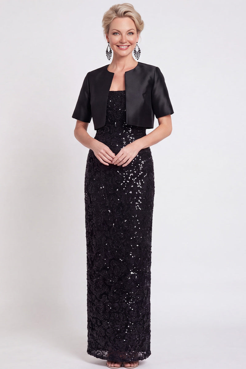 Laden Sie das Bild in den Galerie-Viewer, Glitzerndes Schwarzes Pailletten Bodycon Langes Mutter der Braut Kleid mit Schlitz