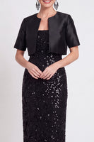 Laden Sie das Bild in den Galerie-Viewer, Glitzerndes Schwarzes Pailletten Bodycon Langes Mutter der Braut Kleid mit Schlitz