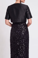 Laden Sie das Bild in den Galerie-Viewer, Glitzerndes Schwarzes Pailletten Bodycon Langes Mutter der Braut Kleid mit Schlitz