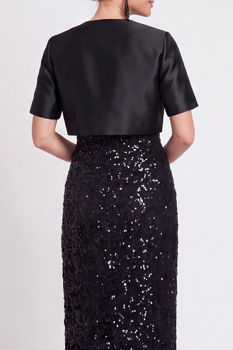 Laden Sie das Bild in den Galerie-Viewer, Glitzerndes Schwarzes Pailletten Bodycon Langes Mutter der Braut Kleid mit Schlitz