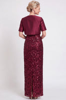 Laden Sie das Bild in den Galerie-Viewer, Glitzerndes Schwarzes Pailletten Bodycon Langes Mutter der Braut Kleid mit Schlitz