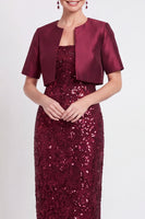 Laden Sie das Bild in den Galerie-Viewer, Glitzerndes Schwarzes Pailletten Bodycon Langes Mutter der Braut Kleid mit Schlitz