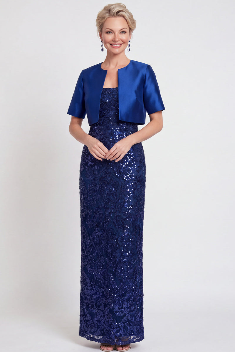 Laden Sie das Bild in den Galerie-Viewer, Glitzerndes Schwarzes Pailletten Bodycon Langes Mutter der Braut Kleid mit Schlitz