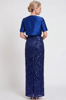Laden Sie das Bild in den Galerie-Viewer, Glitzerndes Schwarzes Pailletten Bodycon Langes Mutter der Braut Kleid mit Schlitz