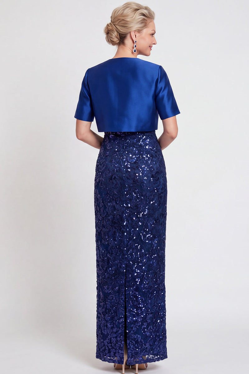 Laden Sie das Bild in den Galerie-Viewer, Glitzerndes Schwarzes Pailletten Bodycon Langes Mutter der Braut Kleid mit Schlitz