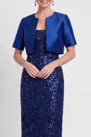 Laden Sie das Bild in den Galerie-Viewer, Glitzerndes Schwarzes Pailletten Bodycon Langes Mutter der Braut Kleid mit Schlitz