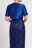 Laden Sie das Bild in den Galerie-Viewer, Glitzerndes Schwarzes Pailletten Bodycon Langes Mutter der Braut Kleid mit Schlitz