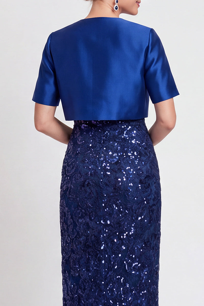 Laden Sie das Bild in den Galerie-Viewer, Glitzerndes Schwarzes Pailletten Bodycon Langes Mutter der Braut Kleid mit Schlitz