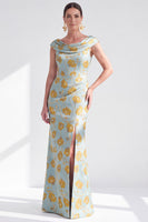 Laden Sie das Bild in den Galerie-Viewer, Meerjungfrauen Schwarzes Blumenkleid Langes Mutter der Braut mit Schlitz