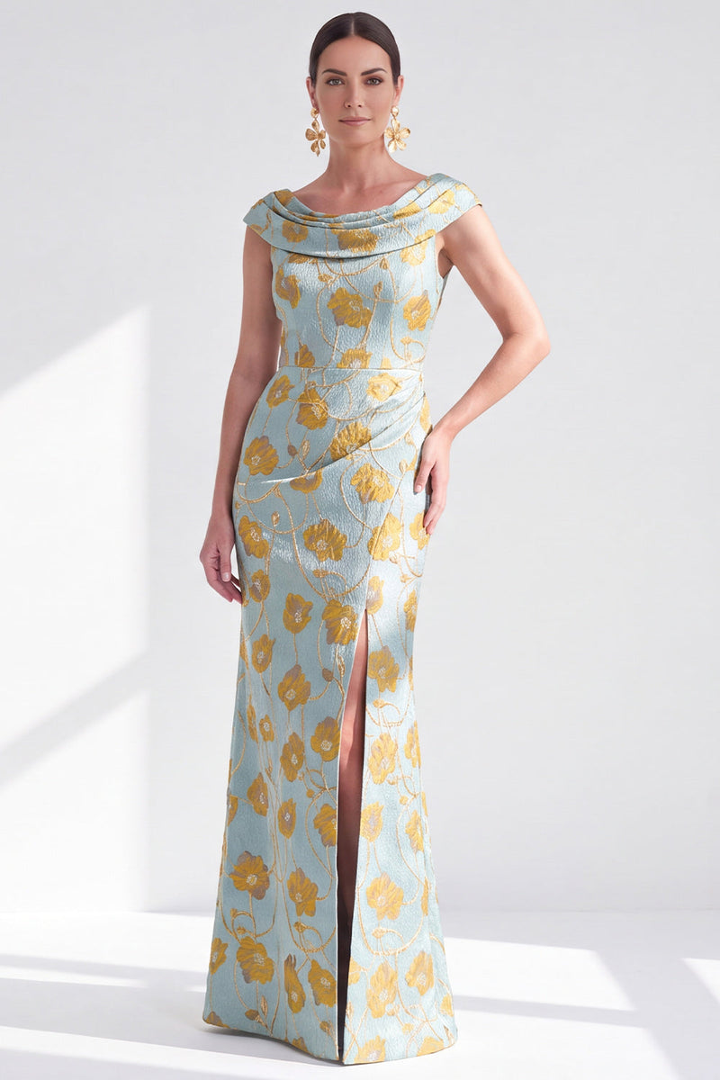 Laden Sie das Bild in den Galerie-Viewer, Meerjungfrauen Schwarzes Blumenkleid Langes Mutter der Braut mit Schlitz