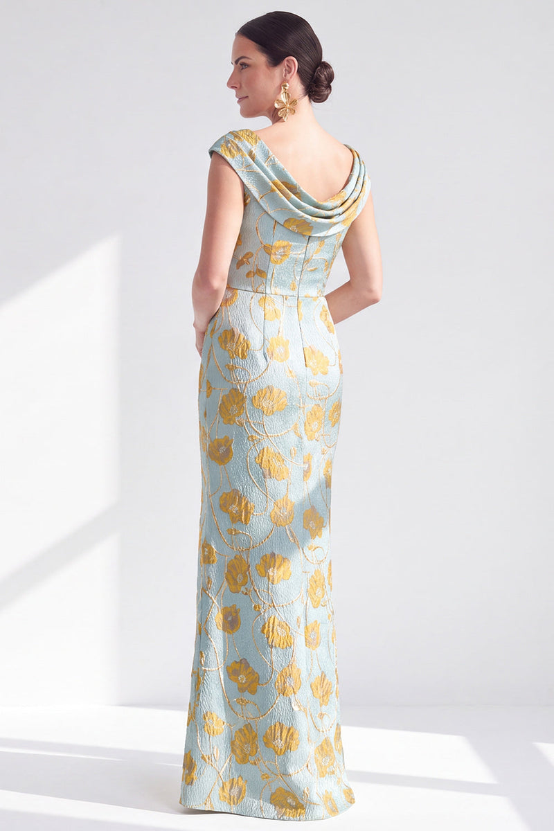 Laden Sie das Bild in den Galerie-Viewer, Meerjungfrauen Schwarzes Blumen Langes Mutter der Braut Kleid mit Schlitz