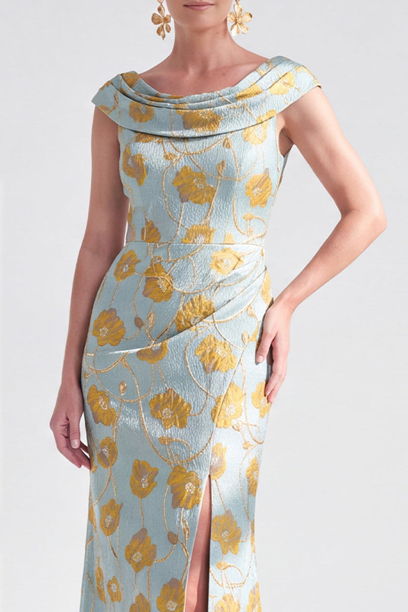 Laden Sie das Bild in den Galerie-Viewer, Meerjungfrauen Schwarzes Blumenkleid Langes Mutter der Braut mit Schlitz