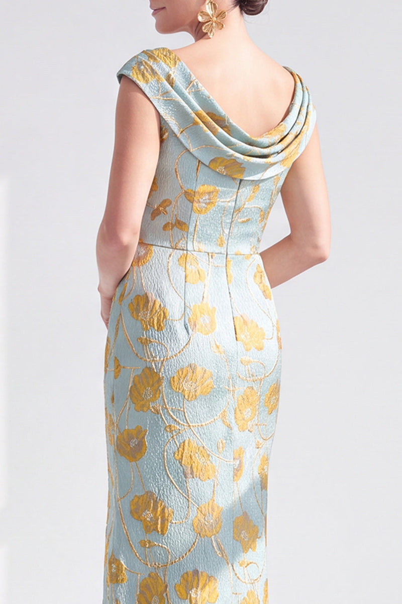 Laden Sie das Bild in den Galerie-Viewer, Meerjungfrauen Schwarzes Blumen Langes Mutter der Braut Kleid mit Schlitz