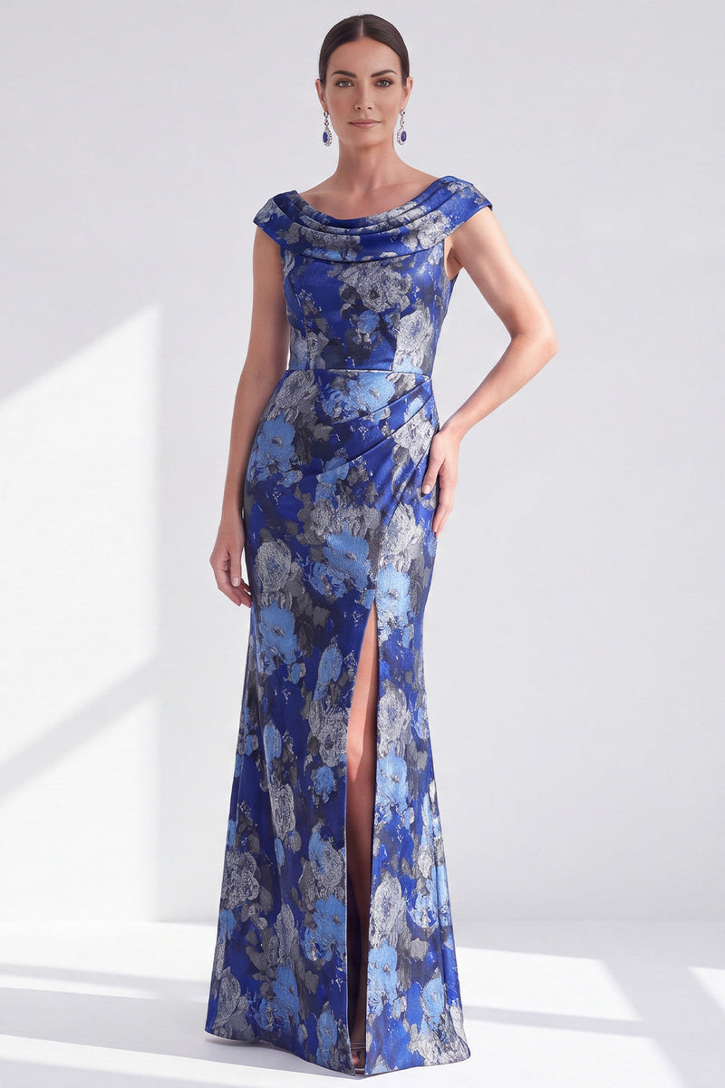 Laden Sie das Bild in den Galerie-Viewer, Meerjungfrauen Schwarzes Blumenkleid Langes Mutter der Braut mit Schlitz