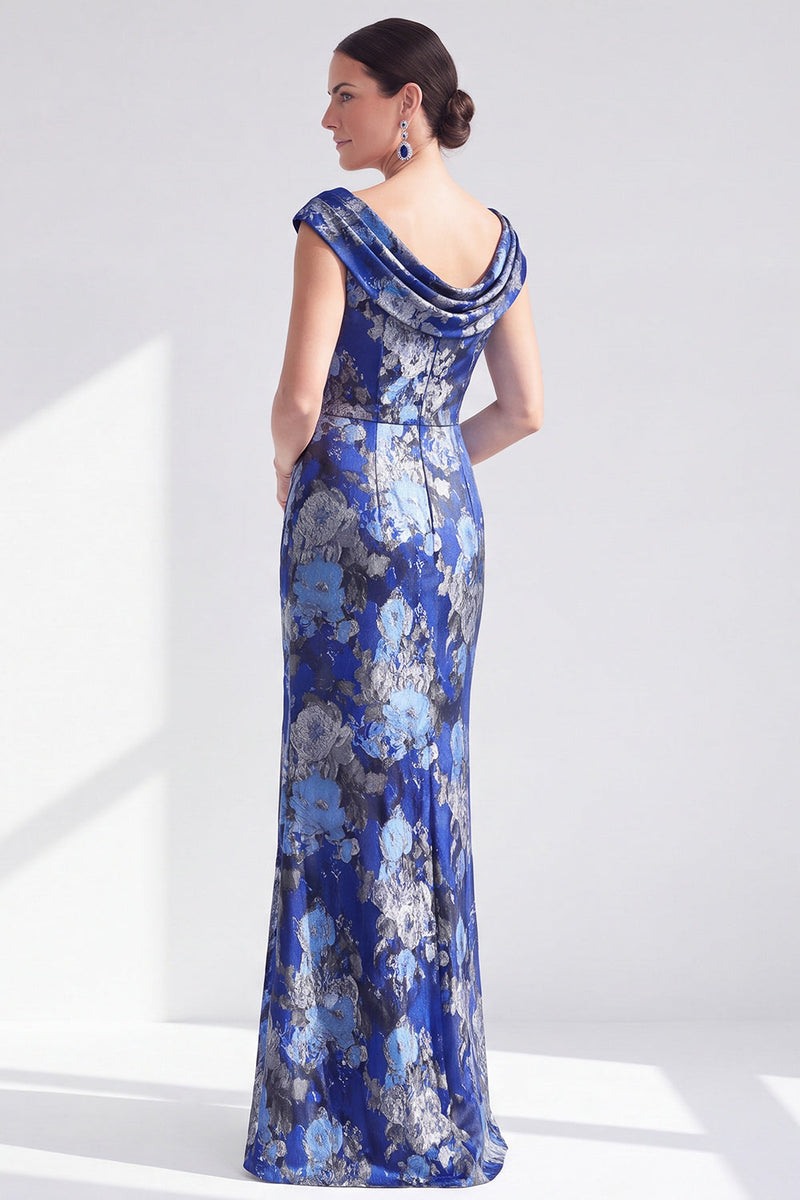 Laden Sie das Bild in den Galerie-Viewer, Meerjungfrauen Schwarzes Blumenkleid Langes Mutter der Braut mit Schlitz