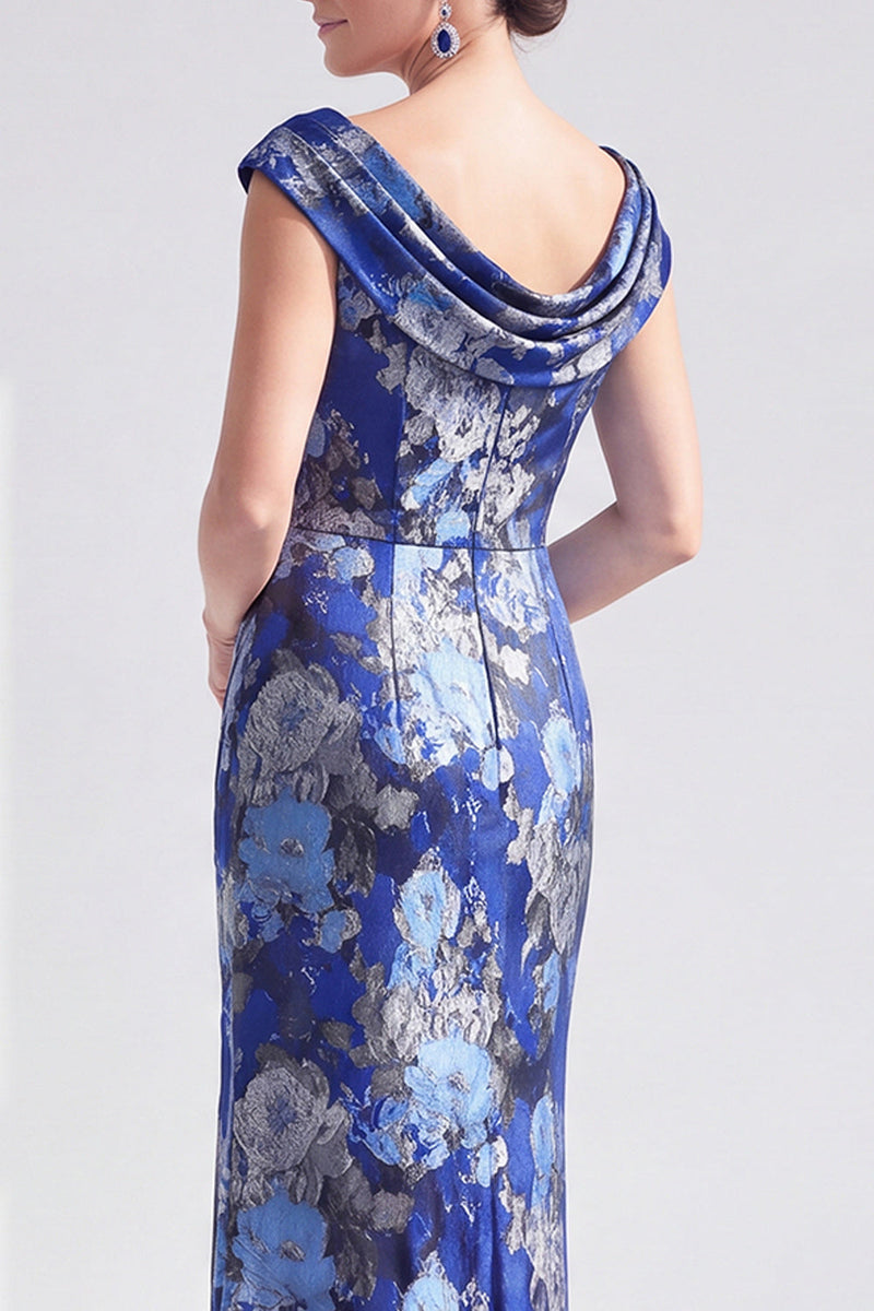 Laden Sie das Bild in den Galerie-Viewer, Meerjungfrauen Schwarzes Blumen Langes Mutter der Braut Kleid mit Schlitz