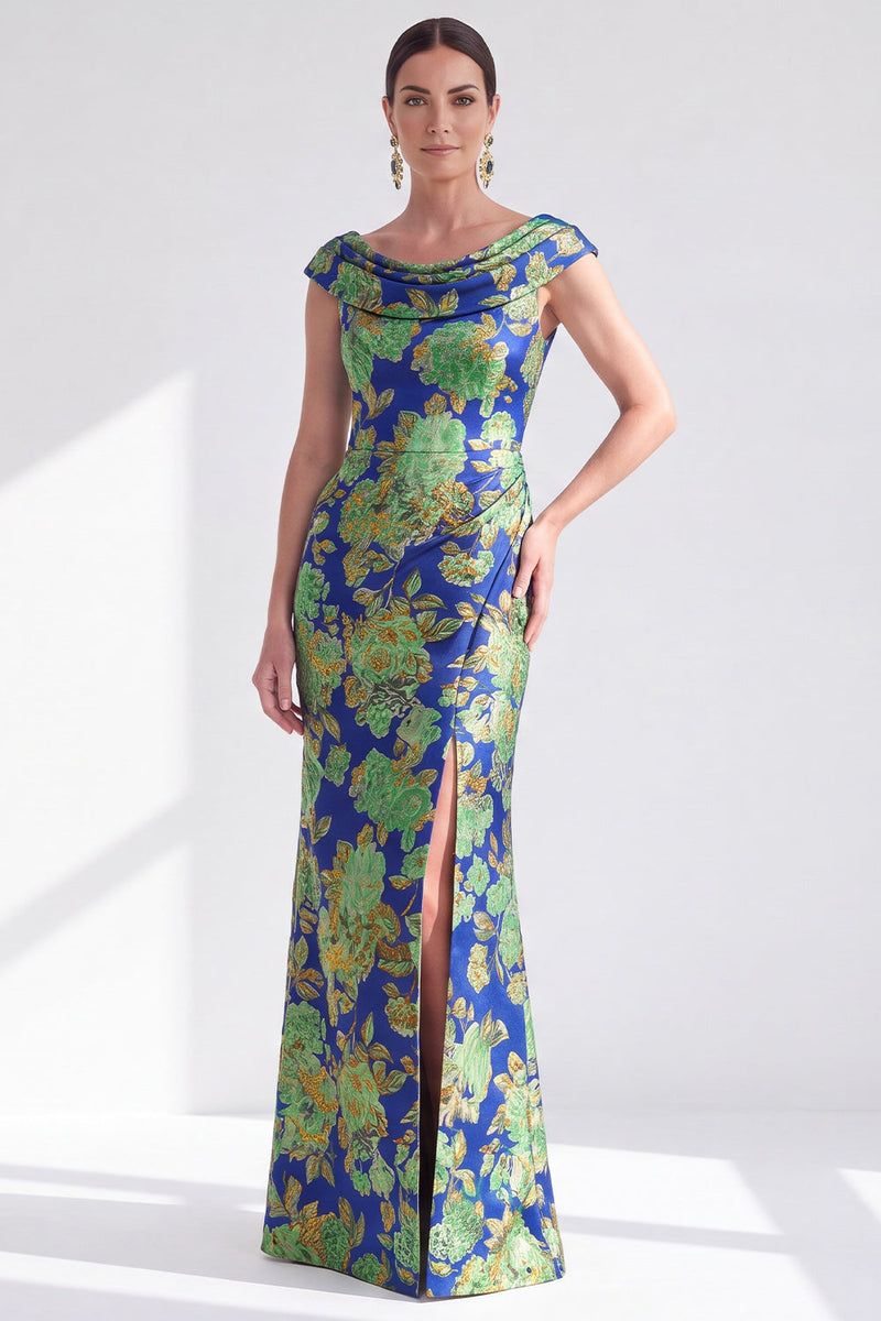 Laden Sie das Bild in den Galerie-Viewer, Meerjungfrauen Schwarzes Blumenkleid Langes Mutter der Braut mit Schlitz
