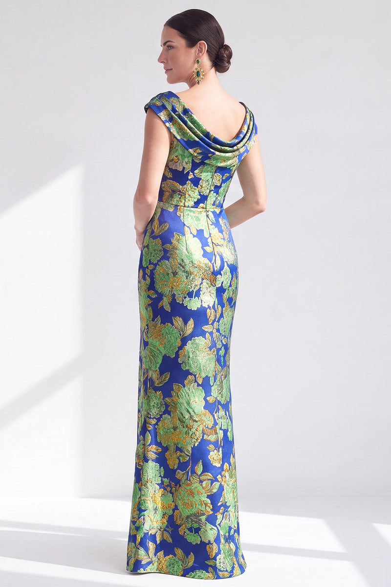 Laden Sie das Bild in den Galerie-Viewer, Meerjungfrauen Schwarzes Blumenkleid Langes Mutter der Braut mit Schlitz
