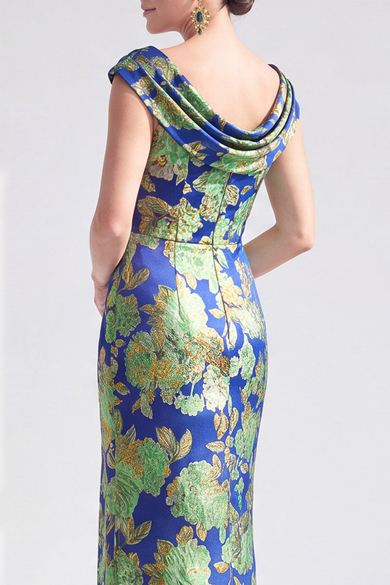 Laden Sie das Bild in den Galerie-Viewer, Meerjungfrauen Schwarzes Blumen Langes Mutter der Braut Kleid mit Schlitz