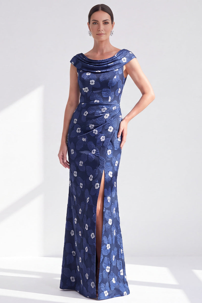 Laden Sie das Bild in den Galerie-Viewer, Meerjungfrauen Schwarzes Blumen Langes Mutter der Braut Kleid mit Schlitz