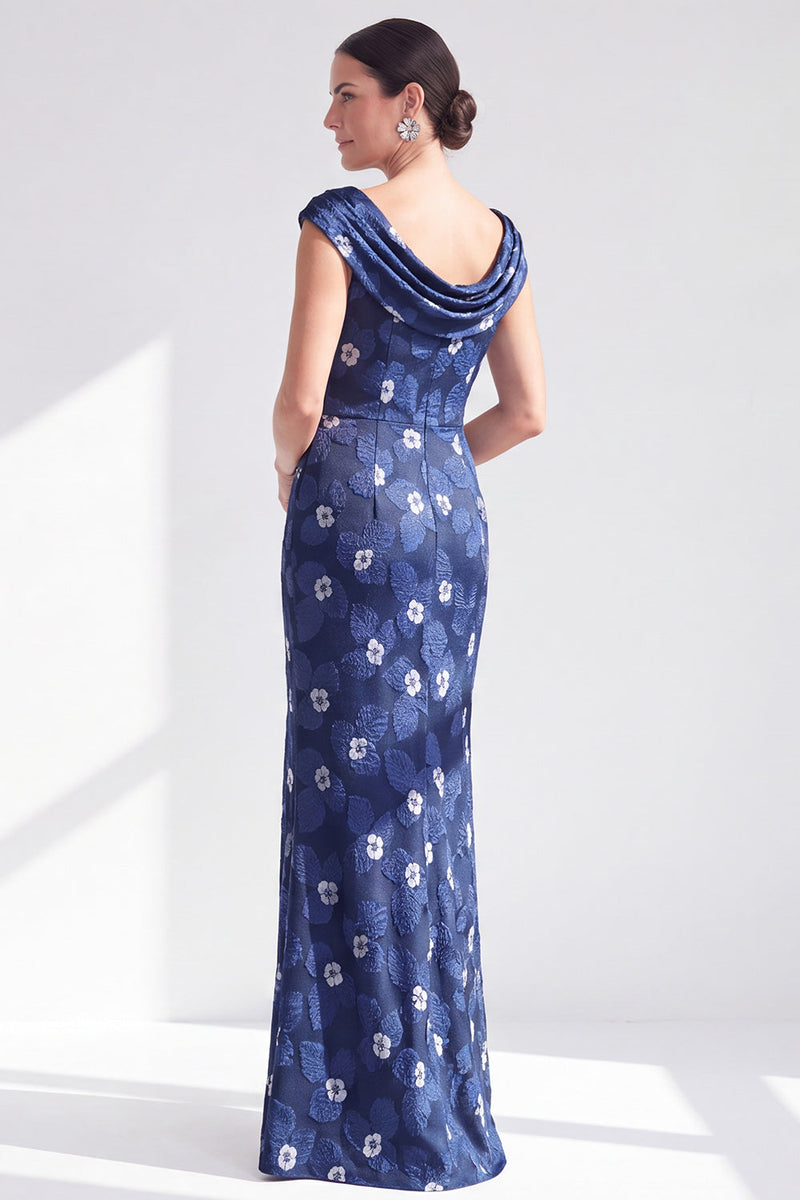 Laden Sie das Bild in den Galerie-Viewer, Meerjungfrauen Schwarzes Blumen Langes Mutter der Braut Kleid mit Schlitz