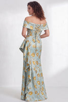 Laden Sie das Bild in den Galerie-Viewer, Off-the-shoulder Meerjungfrauen Schwarzes Blumen Rüschen Mütter der Braut Kleid mit Schlitz