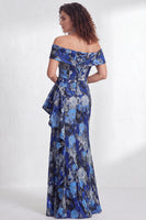 Laden Sie das Bild in den Galerie-Viewer, Off-the-shoulder Meerjungfrauen Schwarzes Blumen Rüschen Mütter der Braut Kleid mit Schlitz