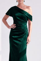 Laden Sie das Bild in den Galerie-Viewer, Meerjungfrau Burgunder Samt Von der Schulter Falten Langes Mutter der Braut Kleid