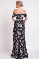 Laden Sie das Bild in den Galerie-Viewer, Blaues Schulterloses Meerjungfrauen Blumen Rüschen Langes Mutter der Braut Kleid mit Schlitz