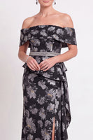 Laden Sie das Bild in den Galerie-Viewer, Blaues Schulterloses Meerjungfrauen Blumen Rüschen Langes Mutter der Braut Kleid mit Schlitz
