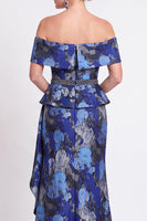 Laden Sie das Bild in den Galerie-Viewer, Blaues Schulterloses Meerjungfrauen Blumen Rüschen Langes Mutter der Braut Kleid mit Schlitz