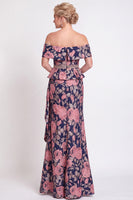 Laden Sie das Bild in den Galerie-Viewer, Blaues Schulterloses Meerjungfrauen Blumen Rüschen Langes Mutter der Braut Kleid mit Schlitz