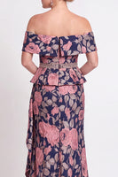 Laden Sie das Bild in den Galerie-Viewer, Blaues Schulterloses Meerjungfrauen Blumen Rüschen Langes Mutter der Braut Kleid mit Schlitz