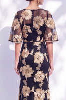 Laden Sie das Bild in den Galerie-Viewer, Marineblaues Meerjungfrauen Rüschen Geblümtem Langes Mutter der Braut Kleid mit halbärmeligen Flügeln
