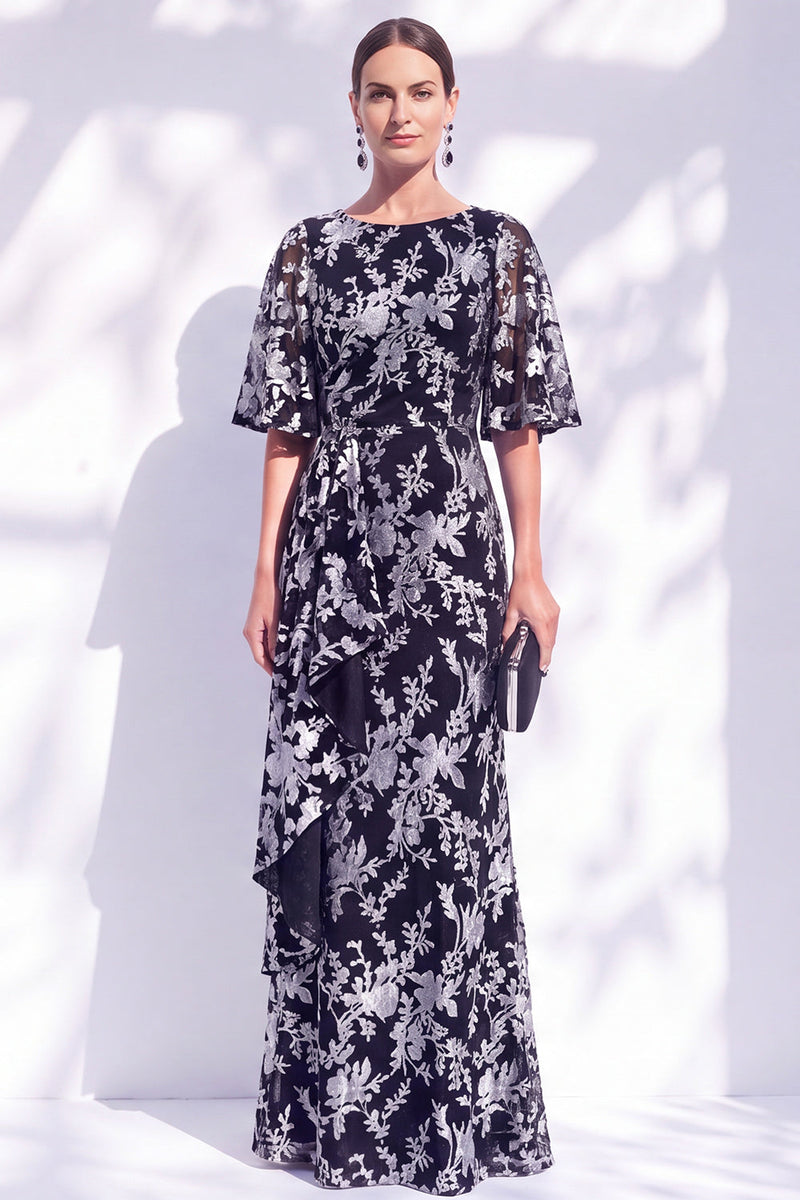 Laden Sie das Bild in den Galerie-Viewer, Salbeigrünes Blumen Meerjungfrauen Bateau-Hals Gerafftes Langes Mutter der Braut Kleid mit Schärpe