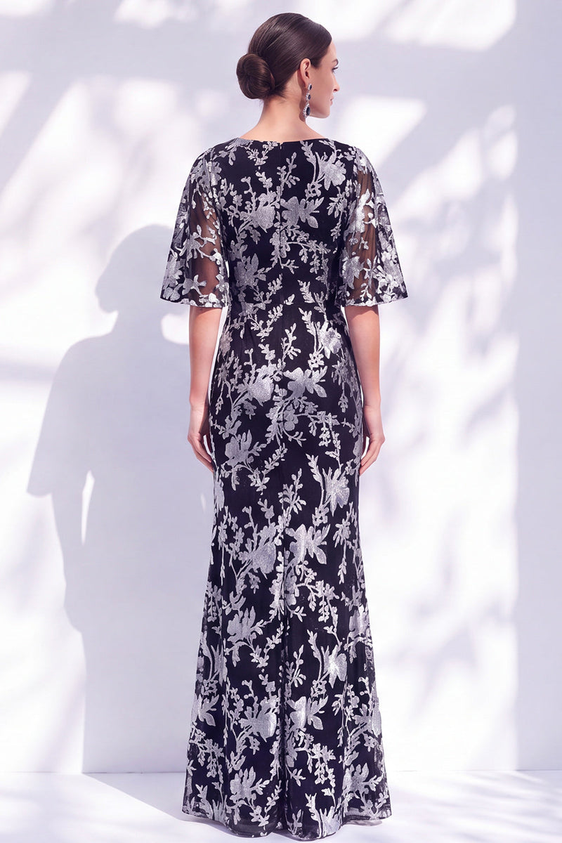 Laden Sie das Bild in den Galerie-Viewer, Salbeigrünes Blumen Meerjungfrauen Bateau-Hals Gerafftes Langes Mutter der Braut Kleid mit Schärpe