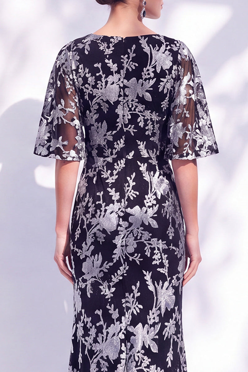 Laden Sie das Bild in den Galerie-Viewer, Salbeigrünes Blumen Meerjungfrauen Bateau-Hals Gerafftes Langes Mutter der Braut Kleid mit Schärpe