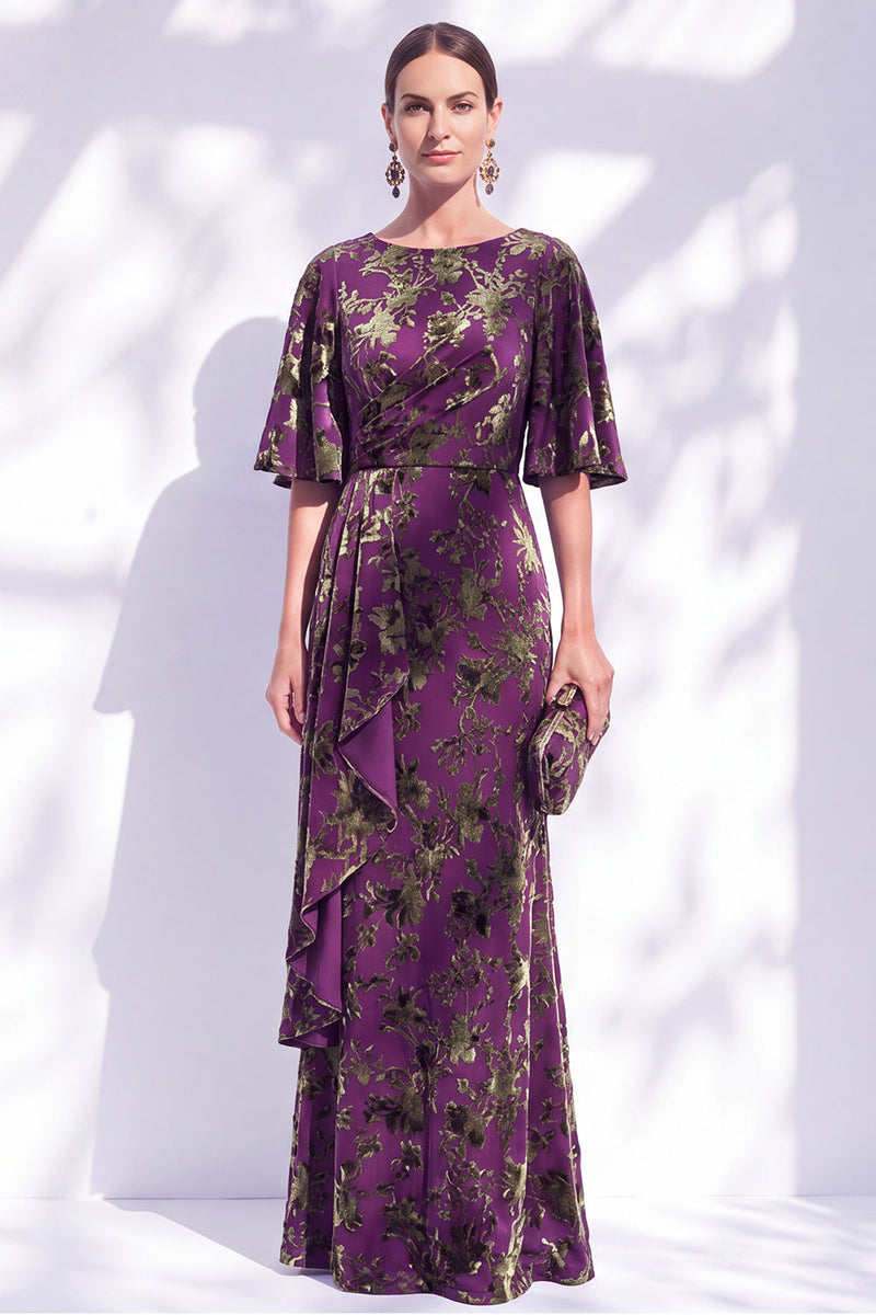 Laden Sie das Bild in den Galerie-Viewer, Salbeigrünes Blumen Meerjungfrauen Bateau-Hals Gerafftes Langes Mutter der Braut Kleid mit Schärpe