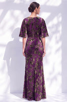 Laden Sie das Bild in den Galerie-Viewer, Salbeigrünes Blumen Meerjungfrauen Bateau-Hals Gerafftes Langes Mutter der Braut Kleid mit Schärpe