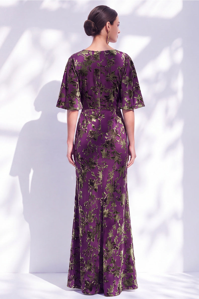 Laden Sie das Bild in den Galerie-Viewer, Salbeigrünes Blumen Meerjungfrauen Bateau-Hals Gerafftes Langes Mutter der Braut Kleid mit Schärpe