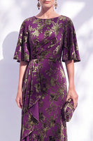 Laden Sie das Bild in den Galerie-Viewer, Salbeigrünes Blumen Meerjungfrauen Bateau-Hals Gerafftes Langes Mutter der Braut Kleid mit Schärpe