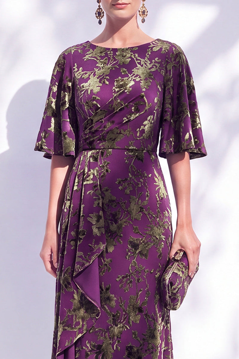 Laden Sie das Bild in den Galerie-Viewer, Salbeigrünes Blumen Meerjungfrauen Bateau-Hals Gerafftes Langes Mutter der Braut Kleid mit Schärpe