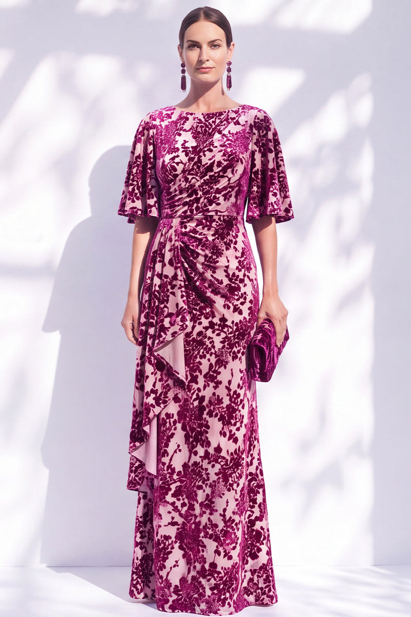 Laden Sie das Bild in den Galerie-Viewer, Salbeigrünes Blumen Meerjungfrauen Bateau-Hals Gerafftes Langes Mutter der Braut Kleid mit Schärpe