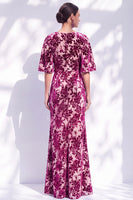 Laden Sie das Bild in den Galerie-Viewer, Salbeigrünes Blumen Meerjungfrauen Bateau-Hals Gerafftes Langes Mutter der Braut Kleid mit Schärpe