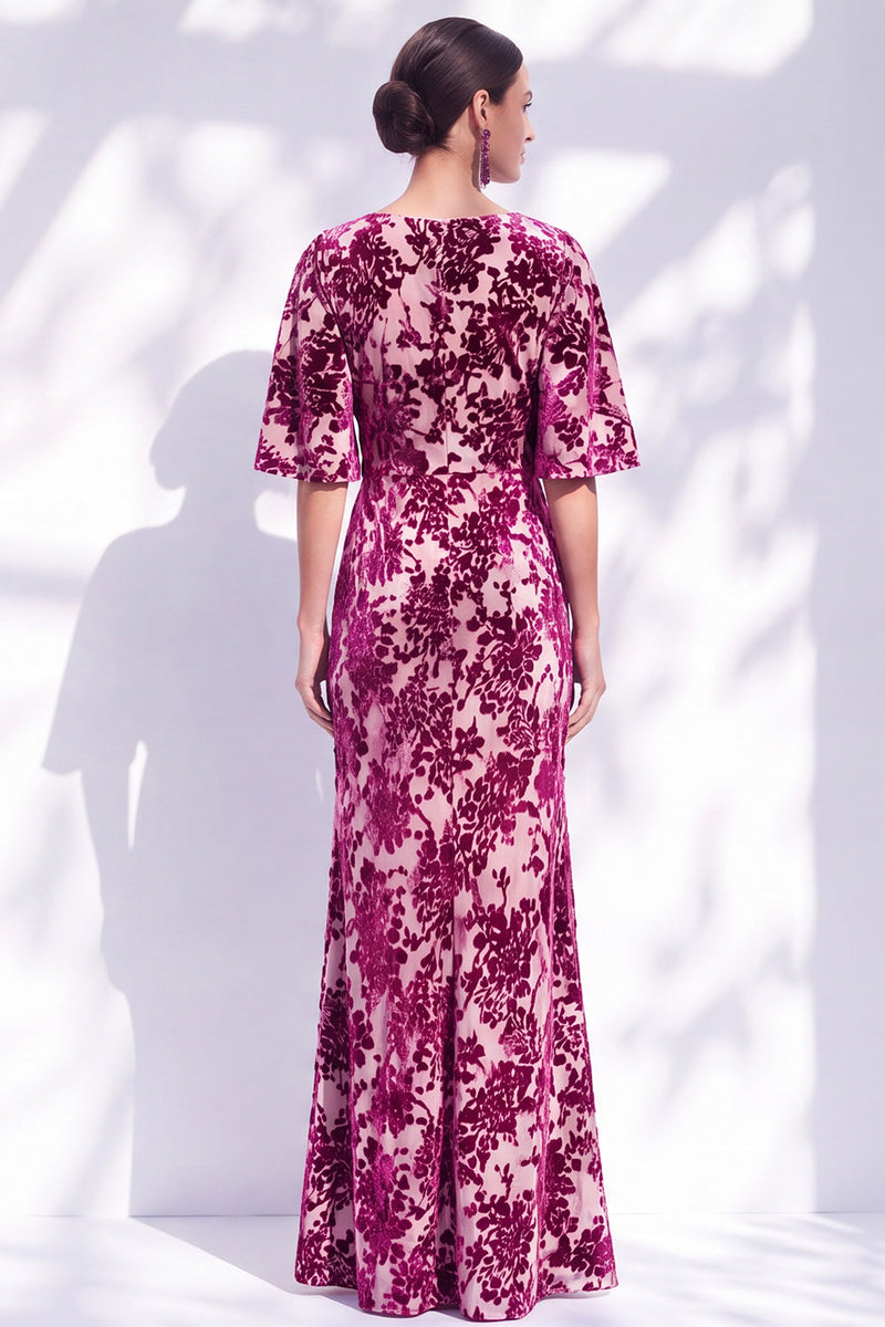 Laden Sie das Bild in den Galerie-Viewer, Salbeigrünes Blumen Meerjungfrauen Bateau-Hals Gerafftes Langes Mutter der Braut Kleid mit Schärpe